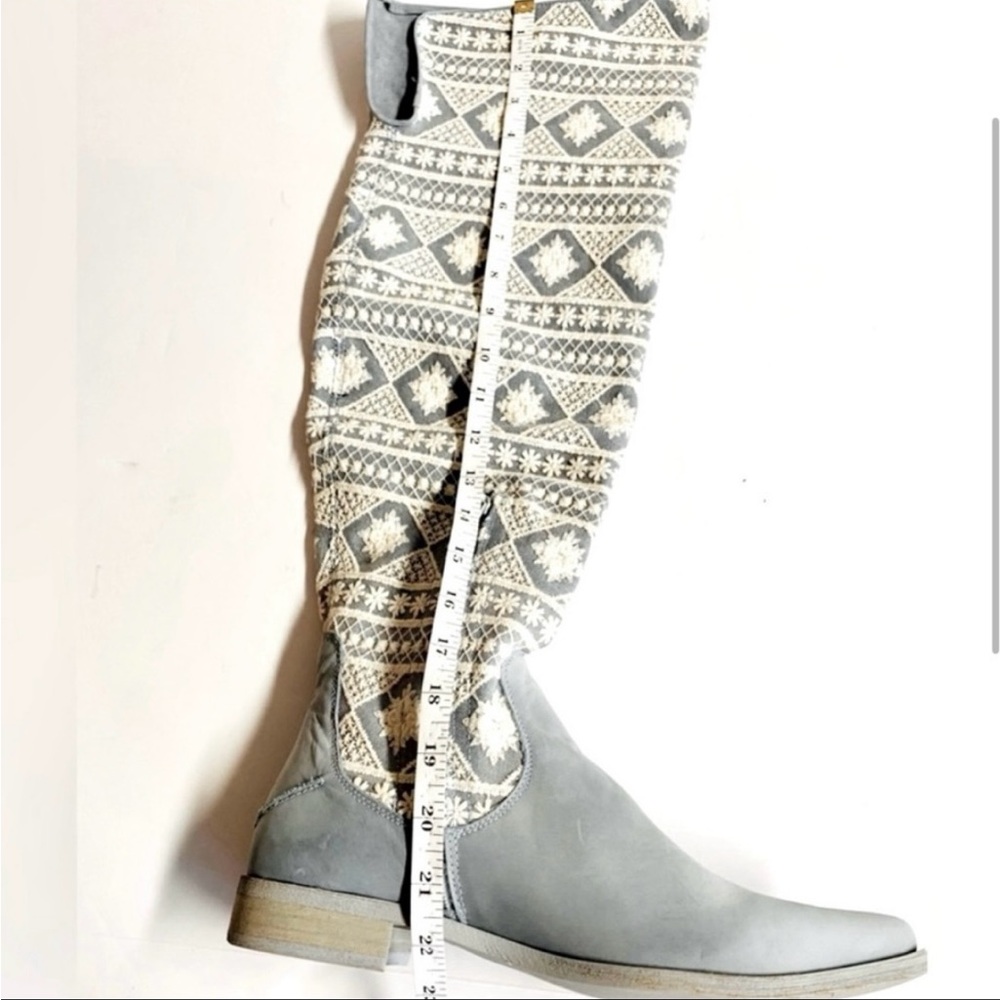 NWB Free People Bren Crochet Tall Leather Slouchy Boots in Icy Blue.Size 10 - Picture 3 of 12